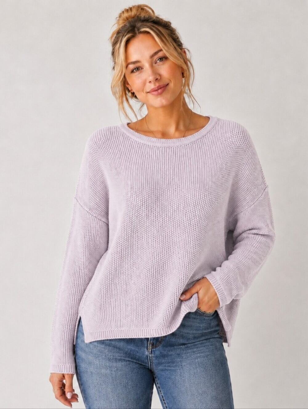 Vince Lavender Crewneck Knit Sweater Relaxed Fit Cashmere Cotton Blend XS